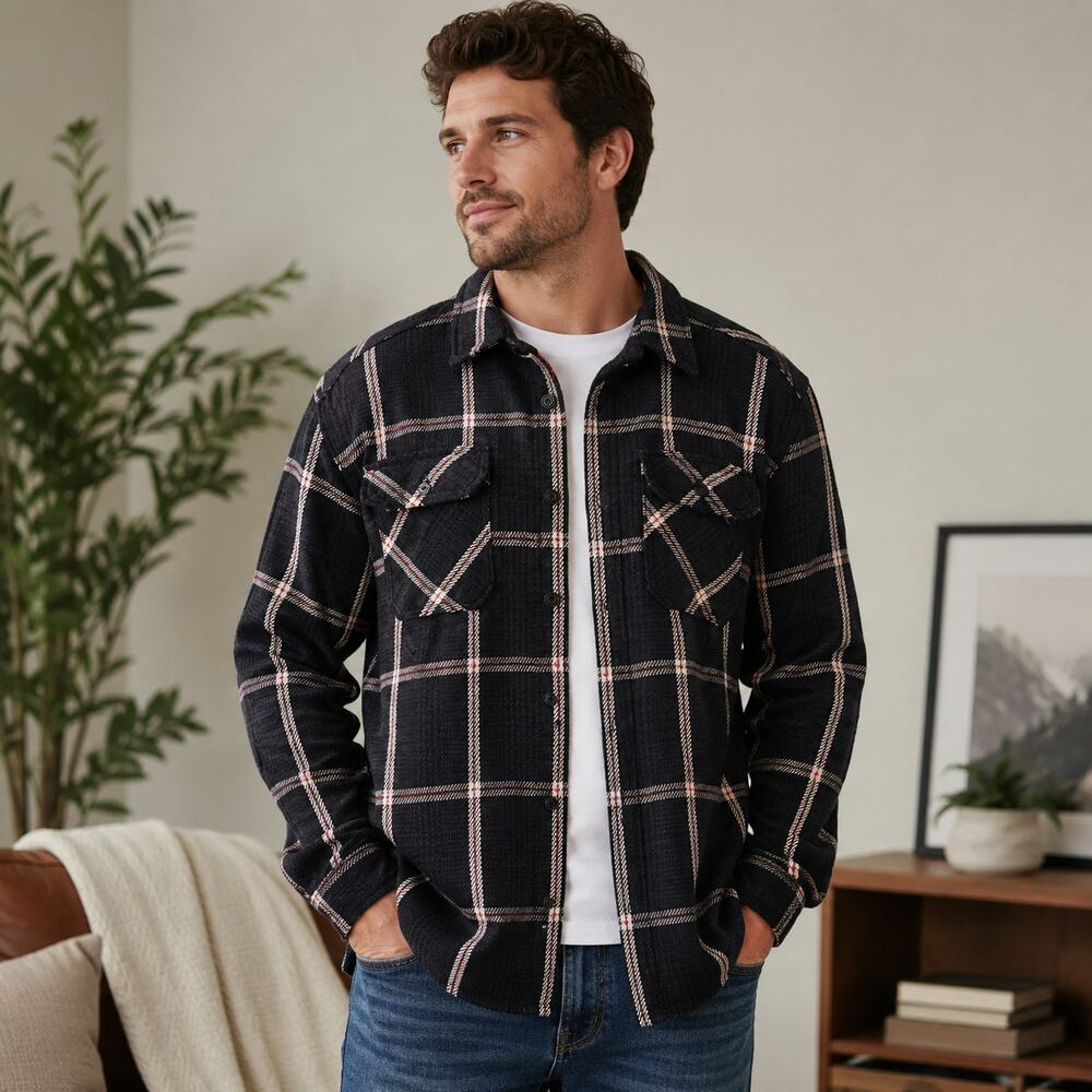 Pacific Trail blue red plaid Shacket Large outdoor camping fall button up